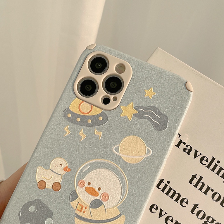 ốp iphone 11 Ốp điện thoại TPU da cừu hình chú vịt phi hành gia cho iPhone 11 Pro Max X Xr Xs Max 7 8 Plus Se 2020 12 pro max 12 mini