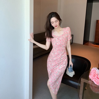 Đầm Ngắn Tay Cổ Vuông Họa Tiết Hoa Xinh Xắn Nữ Tính