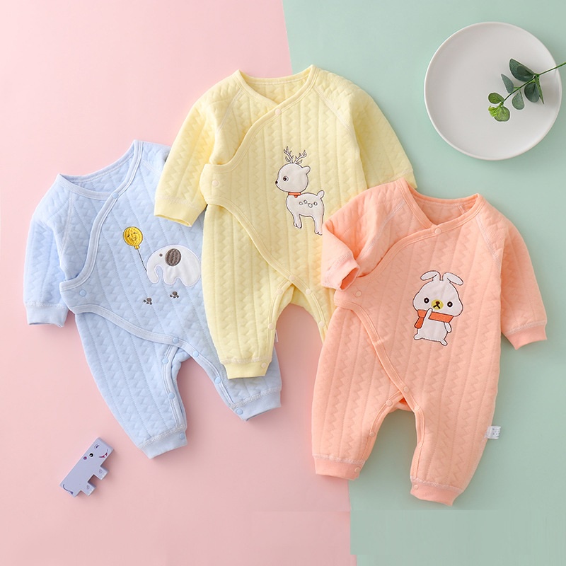 Áo liền quần dài tay trần bông cho bé trai và bé gái sơ sinh 3-9kg, hàng đẹp xuất Hàn