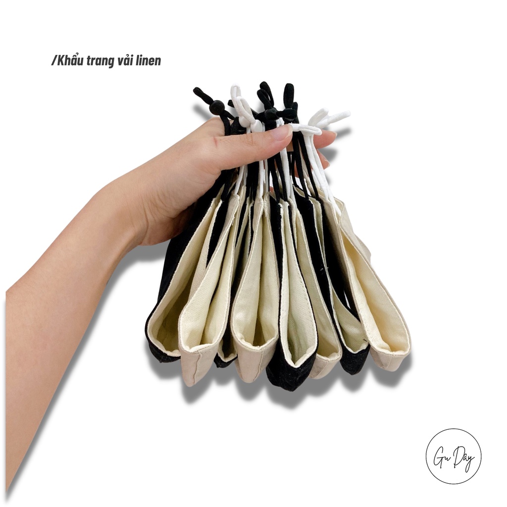 Khẩu trang vải linen Gu Dây trơn, đơn giản, thoáng mát và thấm hút mồ hôi tốt