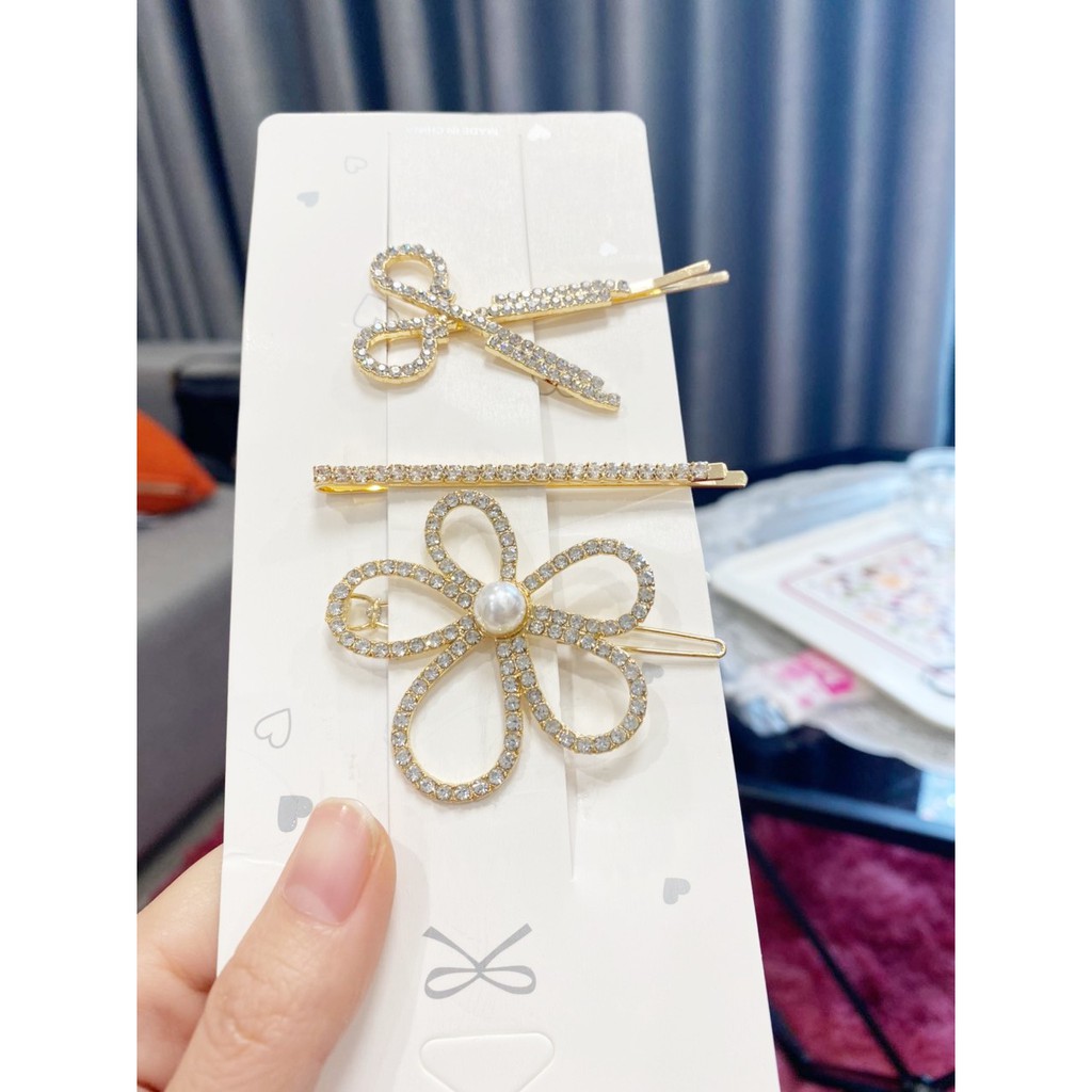 Set Ghim Kẹp Tóc Đính Đá Nhiều Màu Phong Cách Hàn Quốc