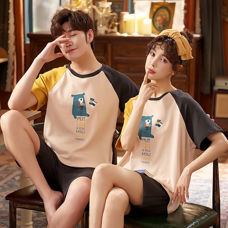 Bộ Đồ Ngủ Mặc Nhà Tay Ngắn Vải Cotton Thời Trang Cho Các Cặp Đôi