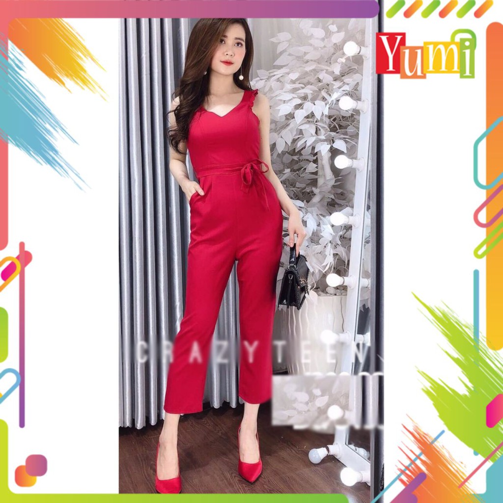 Bộ jumsuit nữ lững cổ V eo thắt nơ J40
