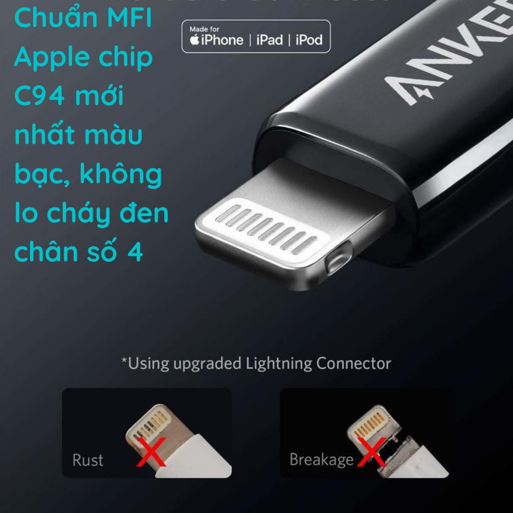 Dây cáp sạc nhanh iphone anker A8842 0.9m Usb-C to Lighting thế hệ 3 cho ipad iphone 8 X Xs Xr 11 12 13 pro max tistore