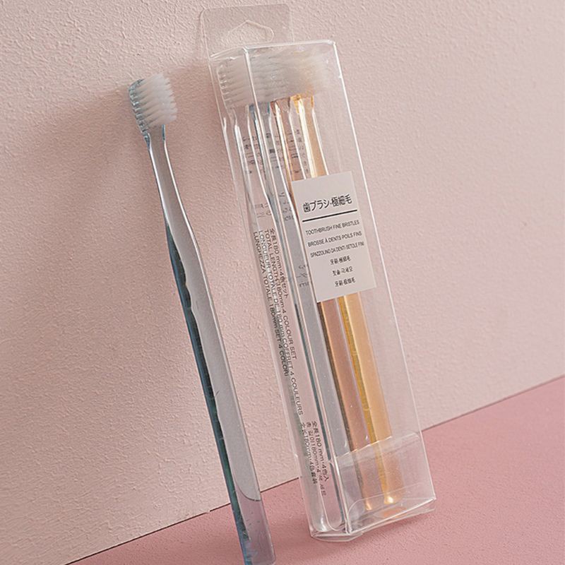 Set 4 Bàn Chải Đánh Răng Tay Cầm Nhựa Trong Suốt Phong Cách Bắc Âu Màu Sắc Ngẫu Nhiên