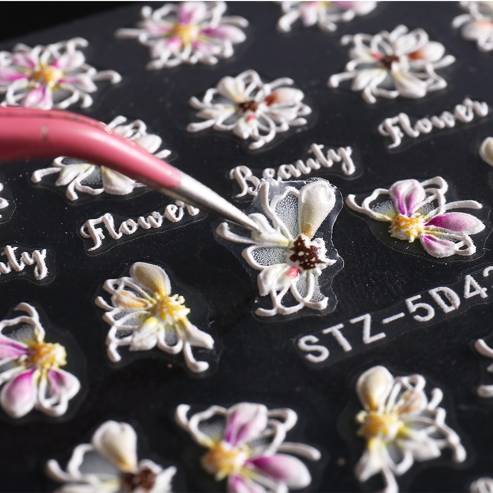 Miếng Dán Nổi Trang Trí Móng Tay Hình Hoa Anh Đào 5D Bằng Acrylic Màu Trắng Phong Cách Nhật Bản