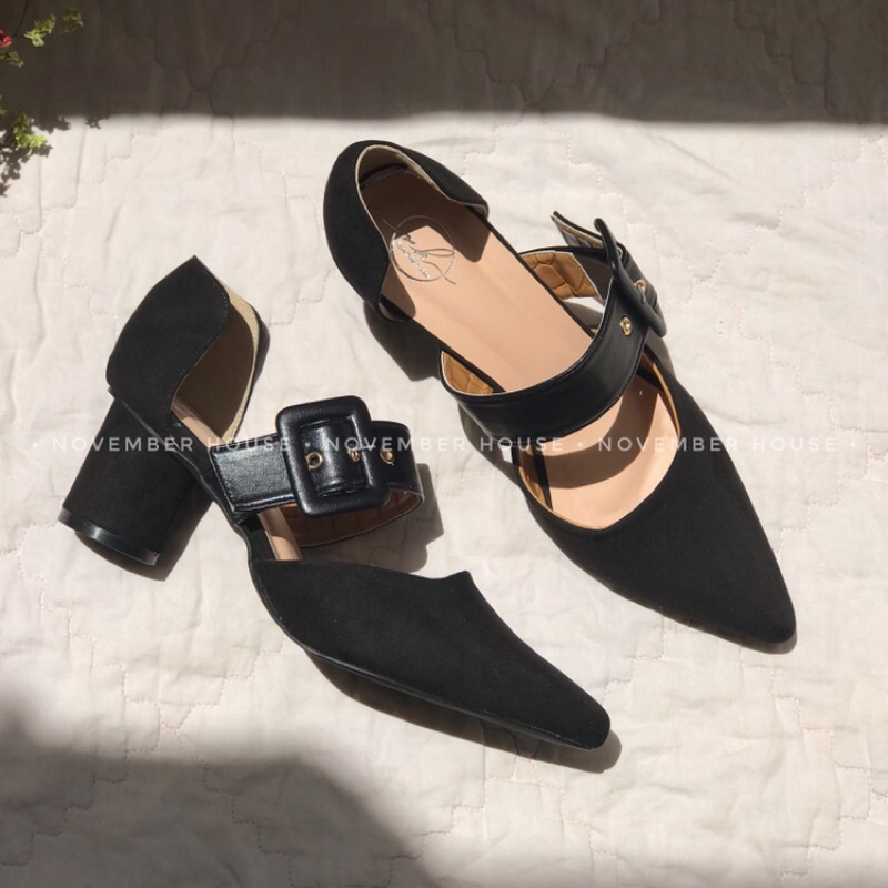 Giày búp bê nữ kiểu dáng gót tròn 6cm thời trang, kết hợp đai khoá sang trọng, SB47 - November House