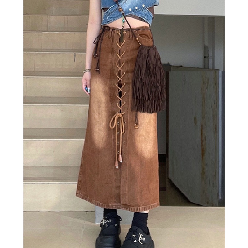 Chân Váy Denim Dài Lưng Cao Thời Trang Mùa Hè Cho Nữ