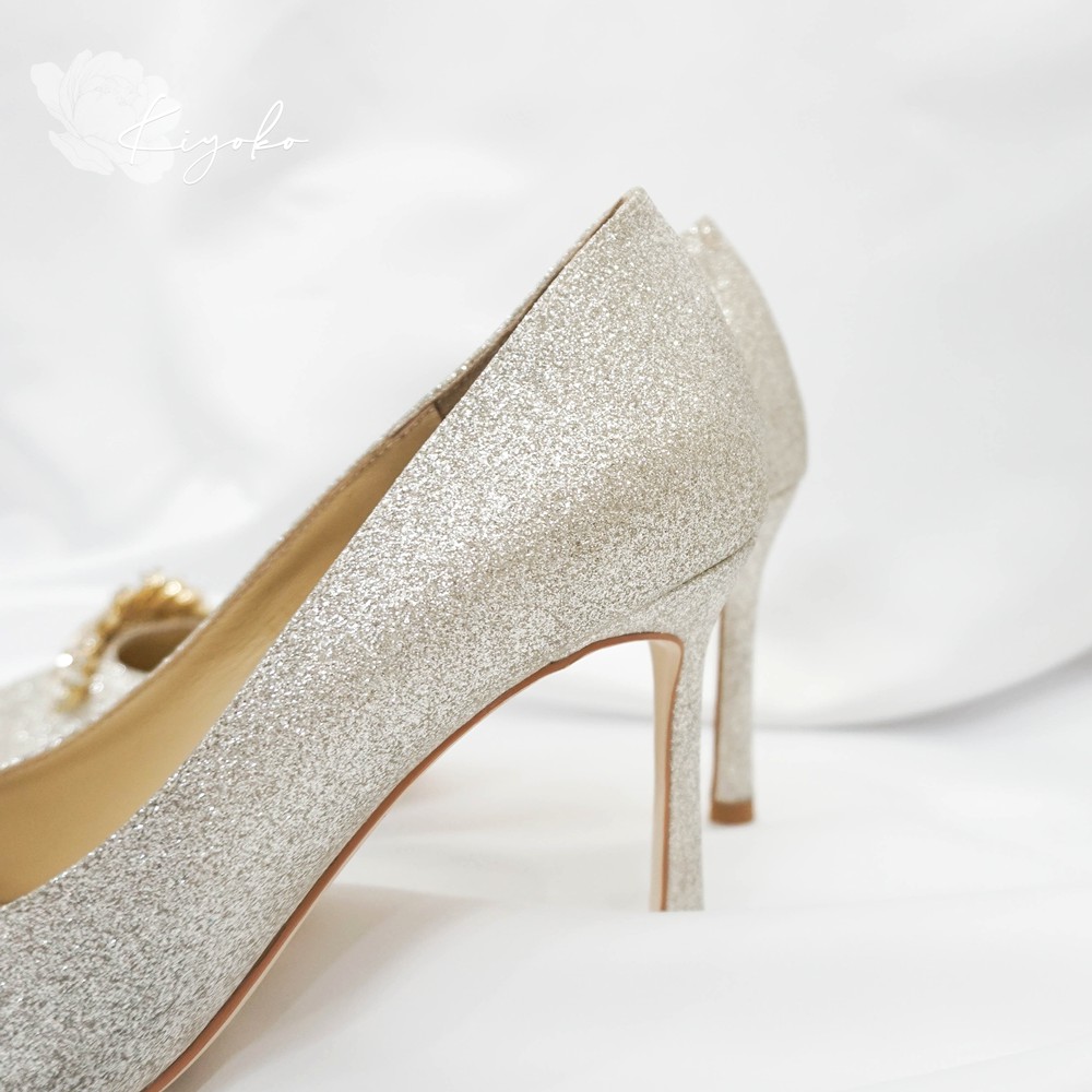 Giày cưới cao gót cô dâu màu trắng đính hạt lấp lánh HD001