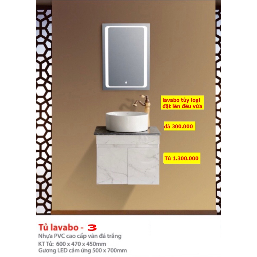 combo tủ lavabo, chậu rửa mặt lavabo, gương tủ, gương led cảm ứng, bàn đá 2 tầng