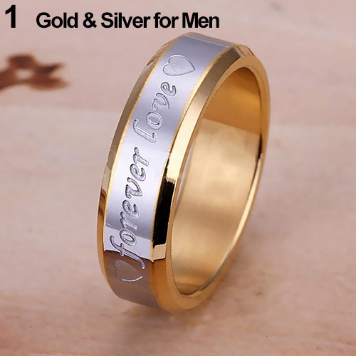 Nhẫn cặp vàng điêu khắc chữ &quot;forever love&quot; cho dịp đính hôn