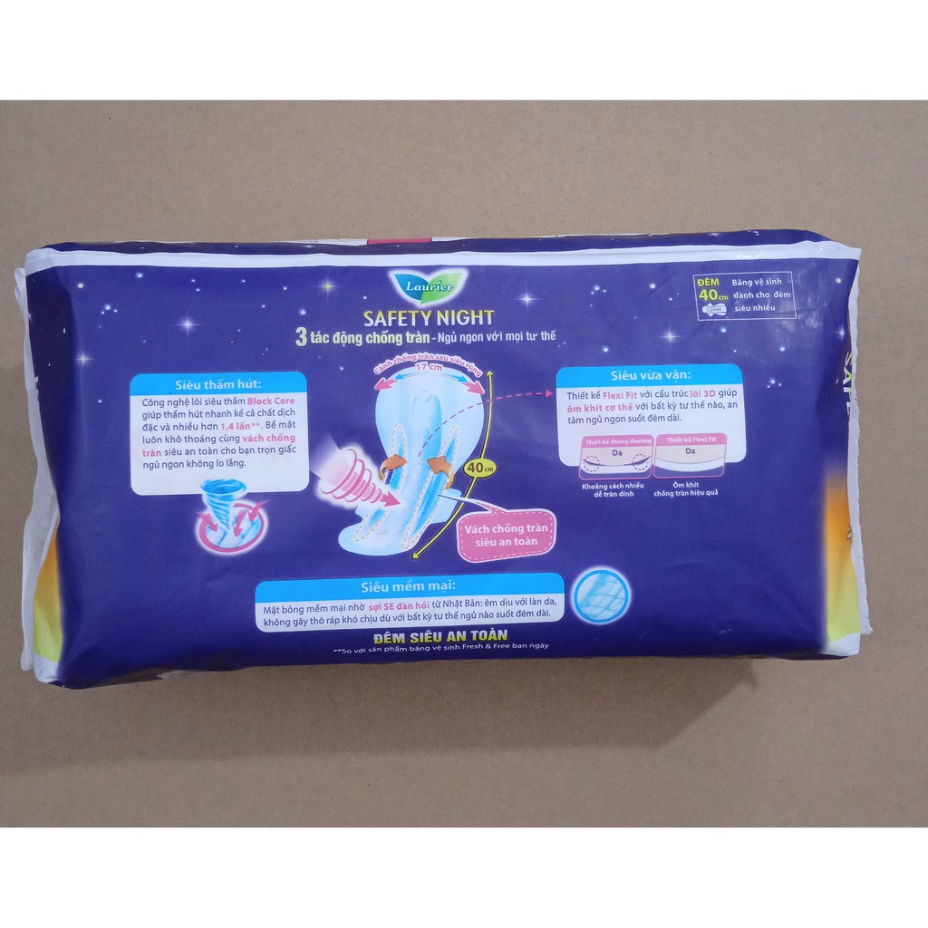 Băng vệ sinh Laurier Fresh & Free đêm chống tràn 40cm x 4 miếng