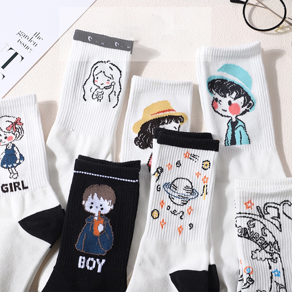 Đôi Vớ Cotton Màu Trơn In Họa Tiết Hoạt Hình Phong Cách Hàn Quốc Thời Trang Cho Nữ