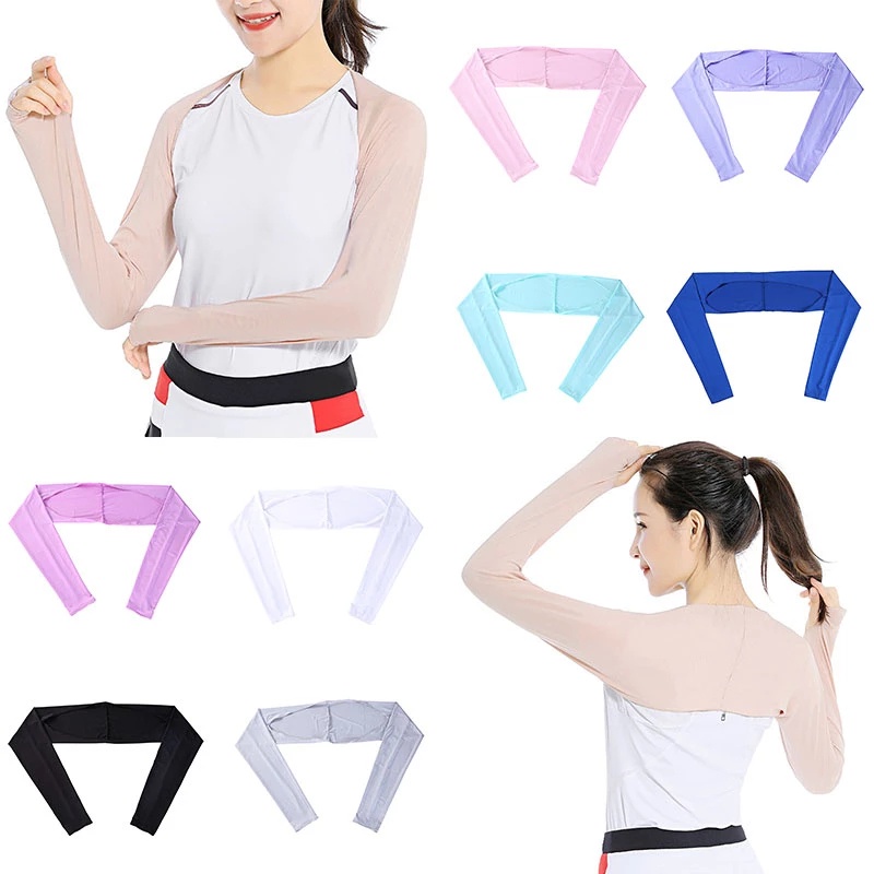 Găng Cánh Tay Chống Nắng Bằng Lụa Lạnh Co Giãn Thoáng Khí Thời Trang Cho Nữ