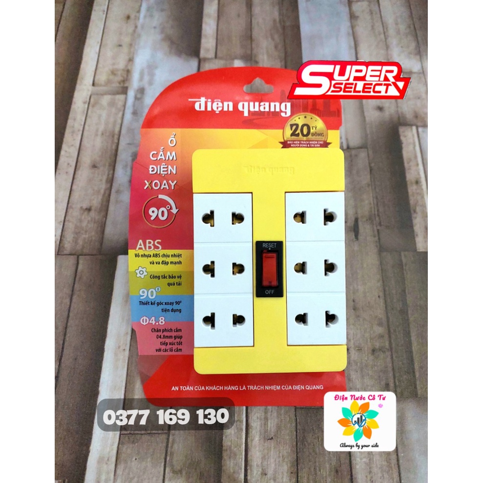 Ổ Cắm Chia Điện + Xoay 90 độ Chính Hãng Điện Quang (6 lỗ 3 chấu đa năng)