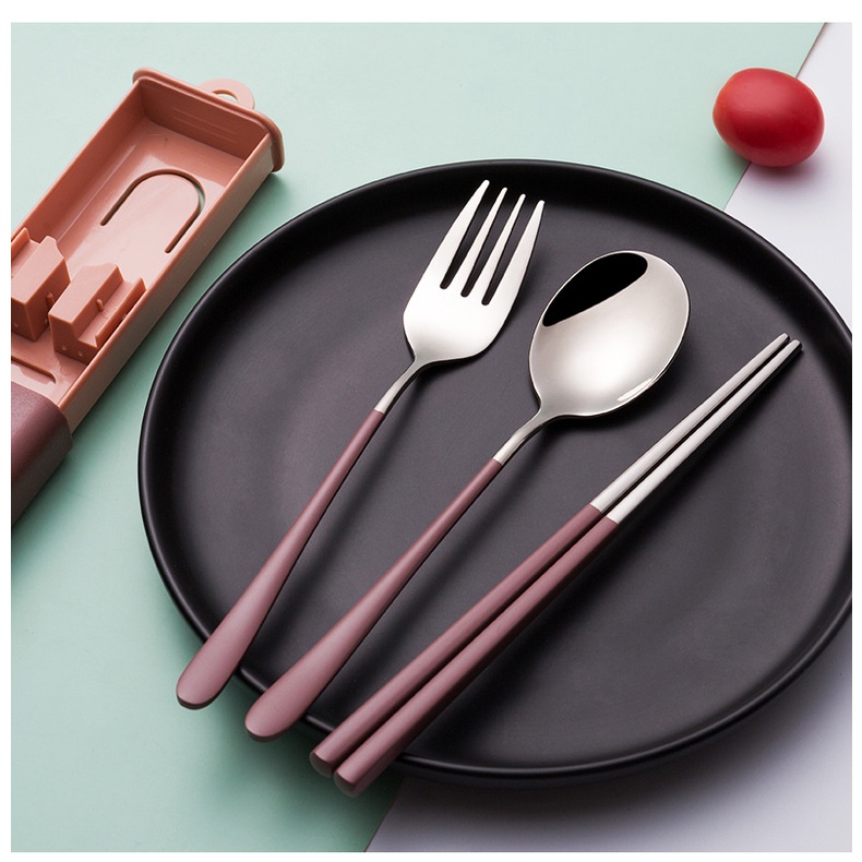 Bộ Dao Kéo Tiện Dụng Bằng Thép Không Gỉ 304, Có Hộp Đựng Muỗng Nĩa Bộ Đồ Ăn Đũa