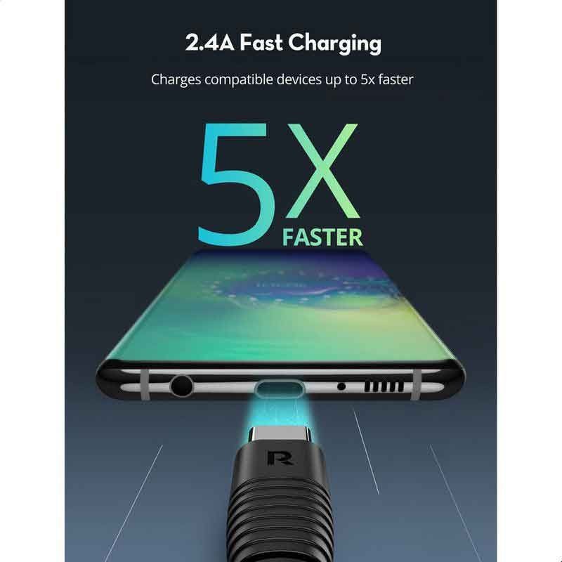 Cáp Sạc RAVPower RP-CB046 USB Type-A to C, dài 0.9m, dòng sạc 2.4A, Siêu Bền - Hàng Chính Hãng Mỹ bảo hành 18 tháng
