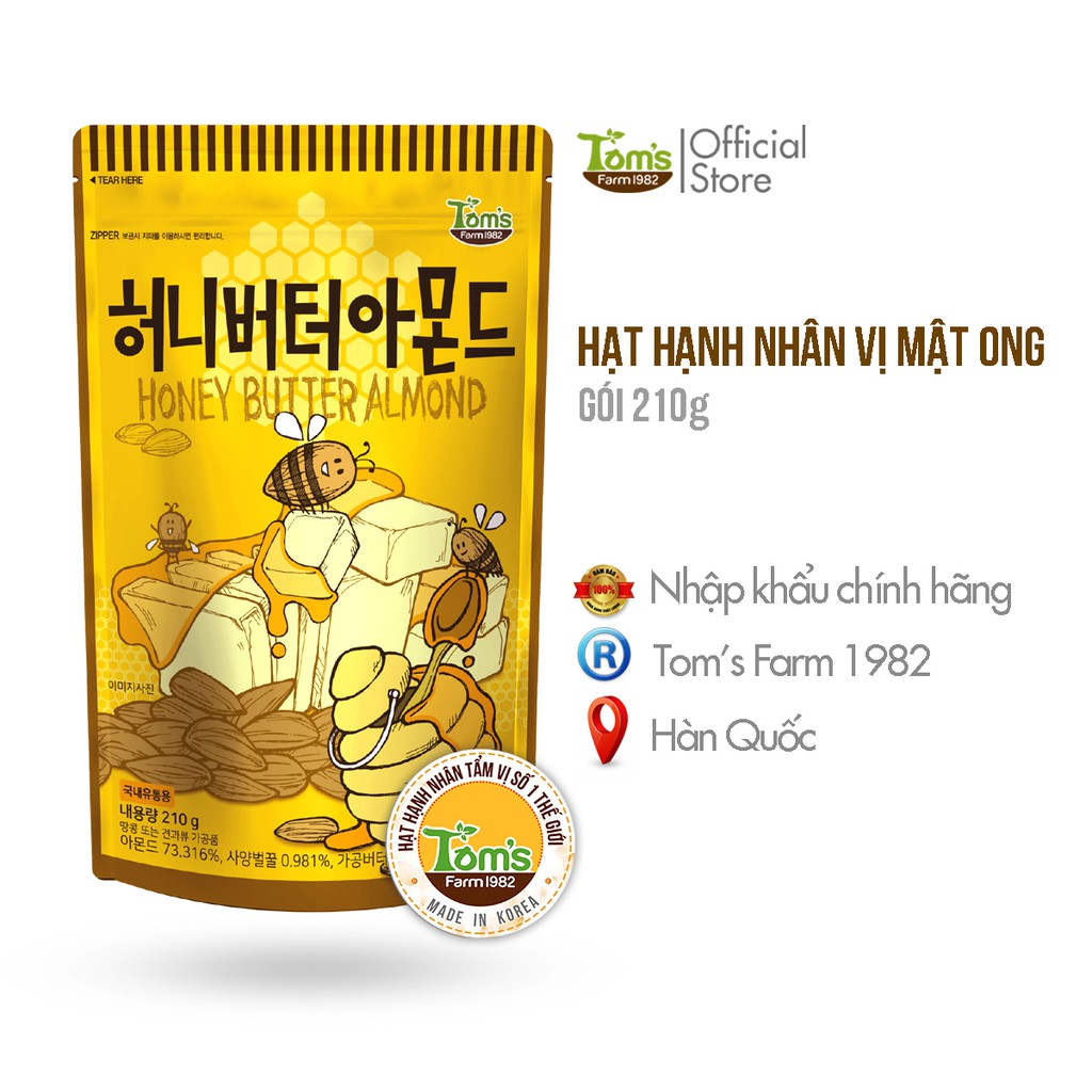 Hạnh Nhân Tẩm Mật Ong Tom's Farm - Gói 210g