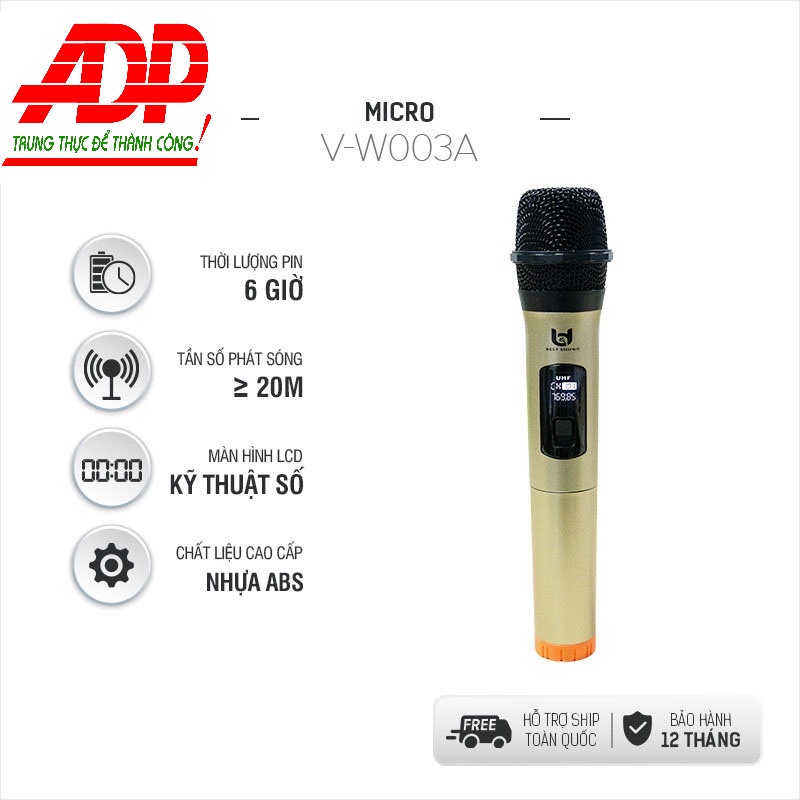 Micro Không Dây Karaoke W003 / W003A, Mẫu Mới, Chuyên Dùng Cho Ampli, Loa Kéo, Hát Nhẹ, êm, âm thanh hay - BH 12 Tháng