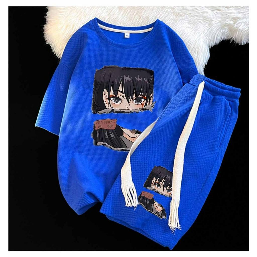 Bộ thể thao nam - Sét bộ hè nam cộc tay Anime 3 mầu đen, trắng, xanh Vải xốp thái đồ cọc tay mẫu mới