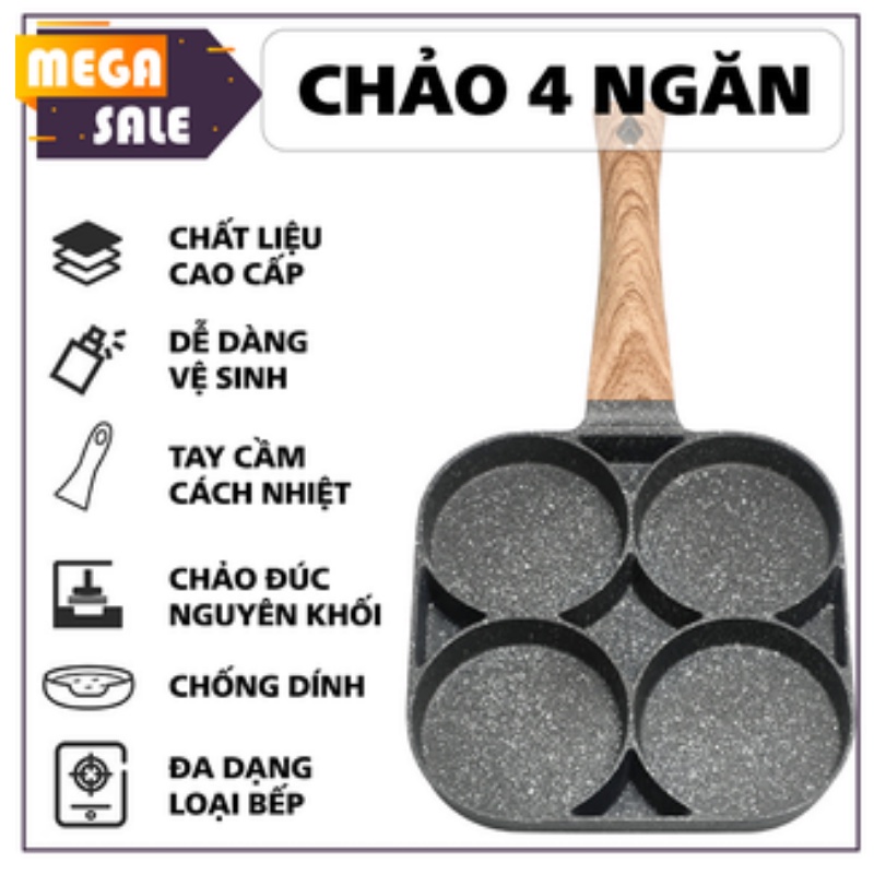 Chảo 4 ngăn chiên trứng  FREESHIP  khuôn chiên rán trứng,làm bánh 4 ngăn chống dính