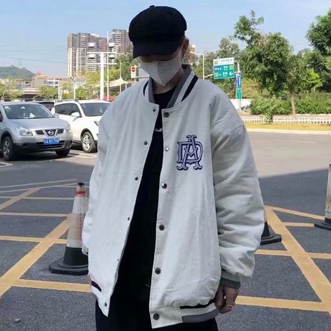 Áo khoác bóng chày nam thêu chữ thời trang cho nam và nữ simple retro bomber dày dặn unisex jacket Couple top coat