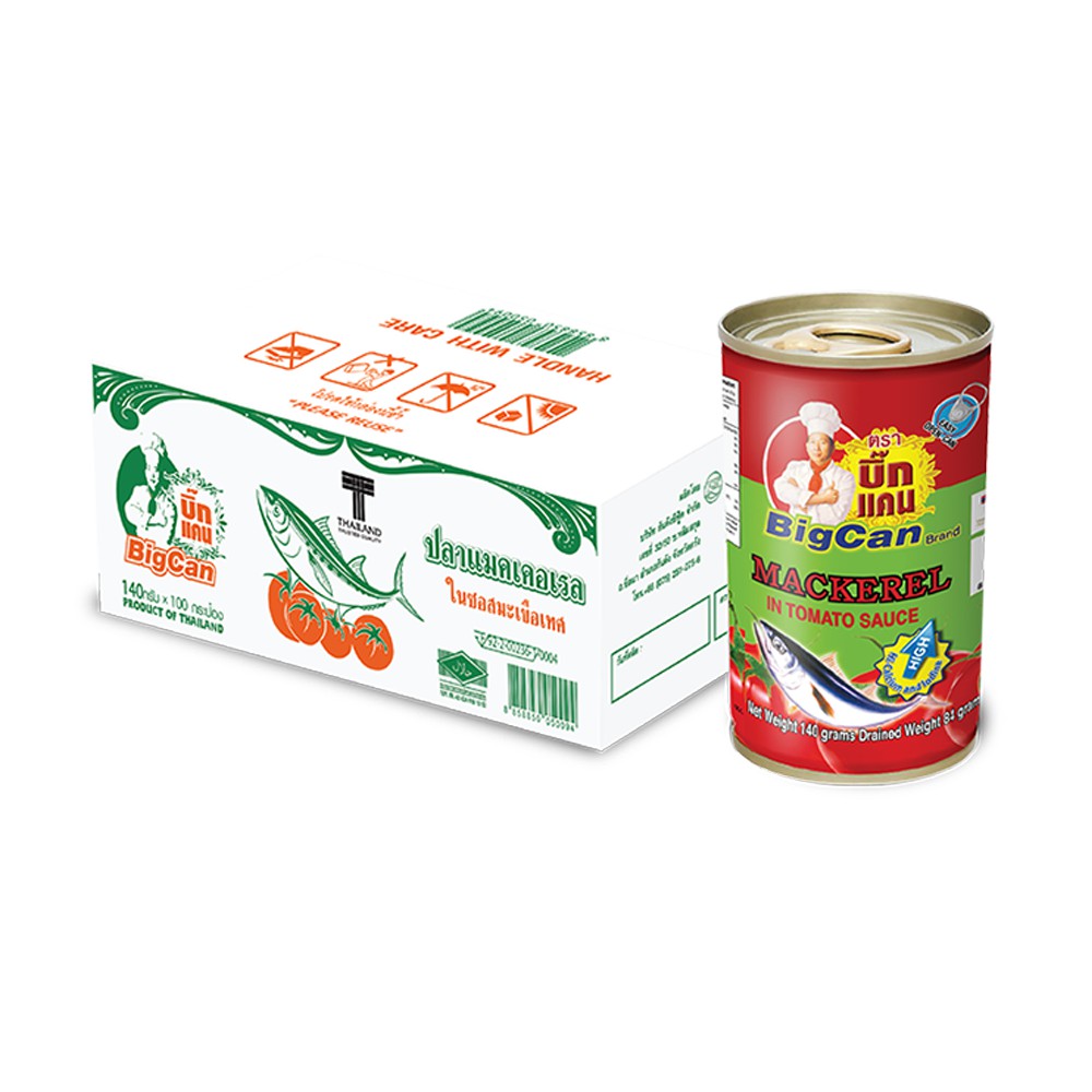 Thùng 100 hộp cá Mòi và cá Nục hộp sốt cà chua Bigcan 140g/ hộp, nhập khẩu Thái Lan