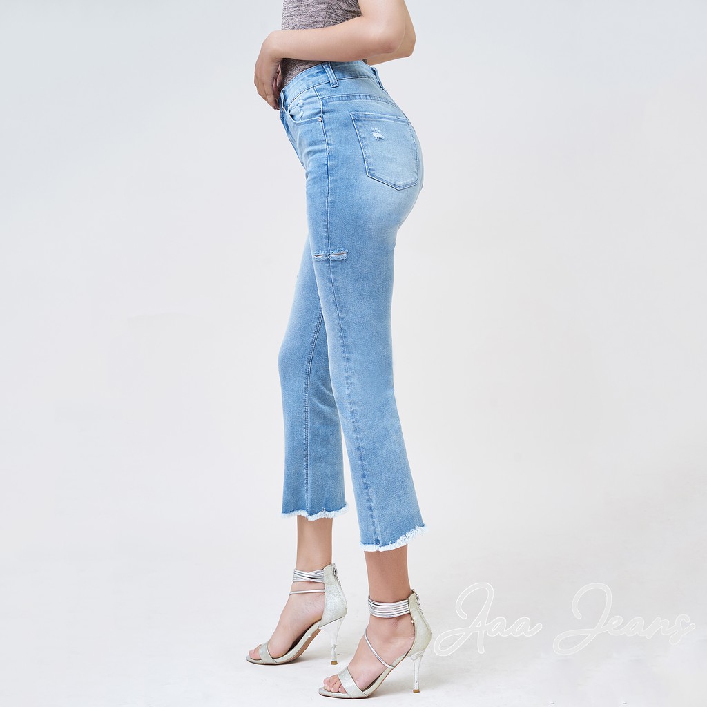 Quần Jean Nữ Ống Loe Lưng Cao Aaa Jeans Dài Lửng Nhiều Màu