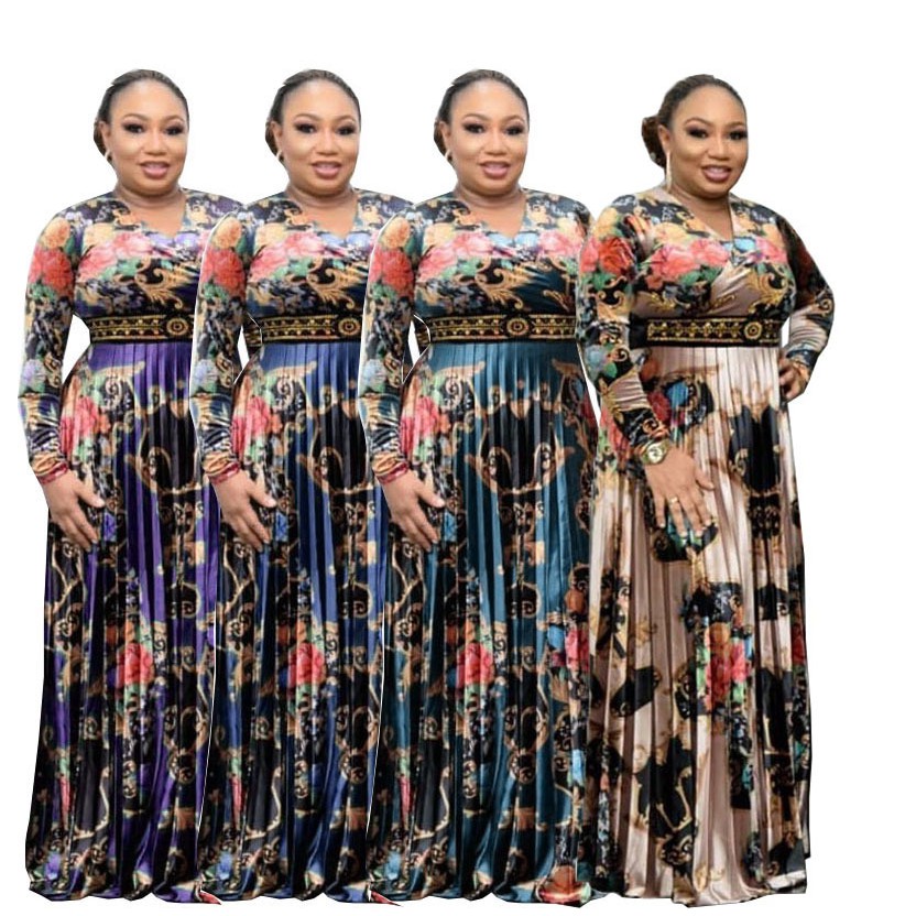 Đầm Dài Họa Tiết Hoa Đính Đá Phong Cách Châu Phi Thanh Lịch Thời Trang Mới Cho Nữ 2021