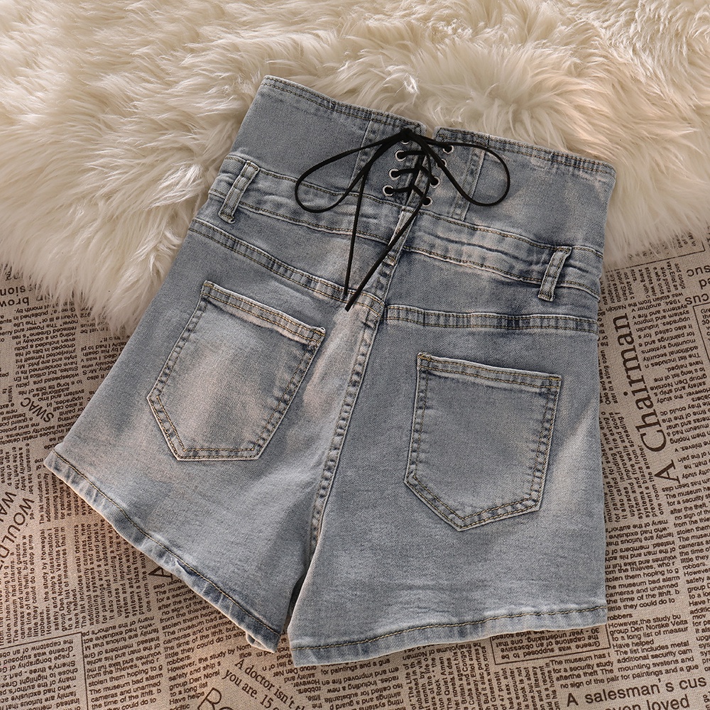 NUZIRO  Quần Short Denim Lưng Cao Cột Dây Thời Trang Cho Nữ
