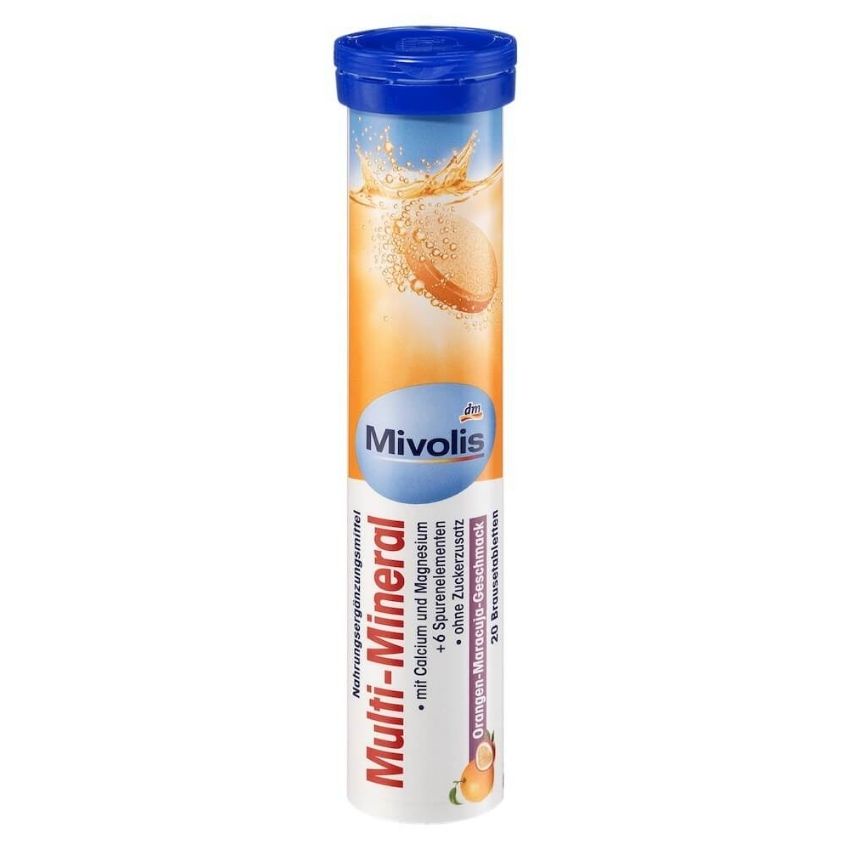Viên sủi khoáng chất tổng hợp Mivolis Multi-Mineral, 20 viên của Đức thuần chay hương cam chanh thơm ngon