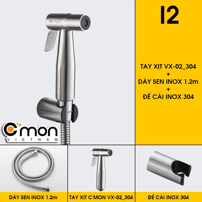 Bộ vòi xịt vệ sinh INOX 304 cao cấp C'MON VX-02-I (dây inox 304)