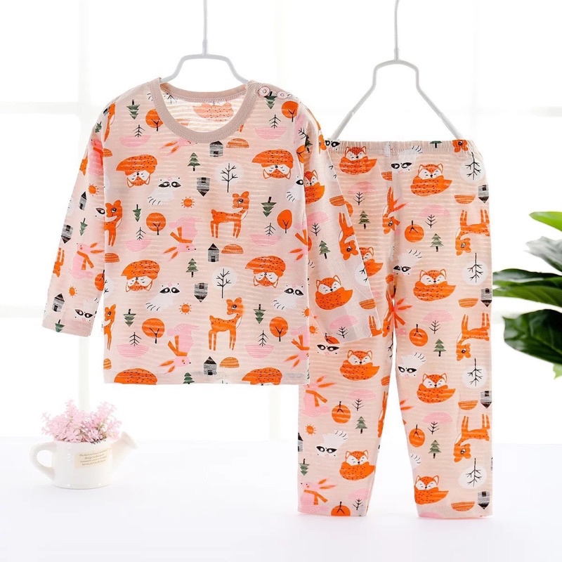 Đồ bộ bé trai bé gái KiXi bộ thu đông chất liệu cotton sợi tre hoạ tiết bộ dài tay cho bé trai bé gái CMQAD01