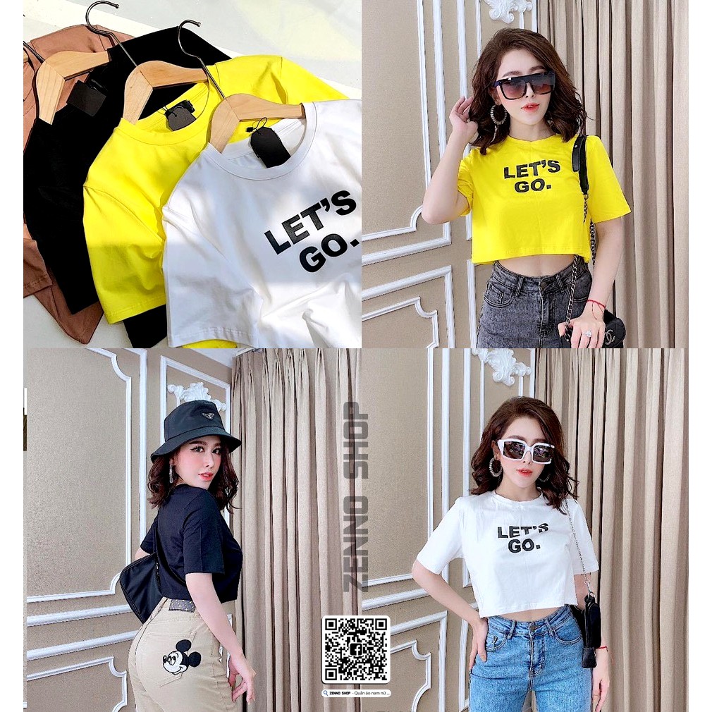 Áo Croptop Ngắn Tay LET'S GO, Áo Croptop Cổ Tròn