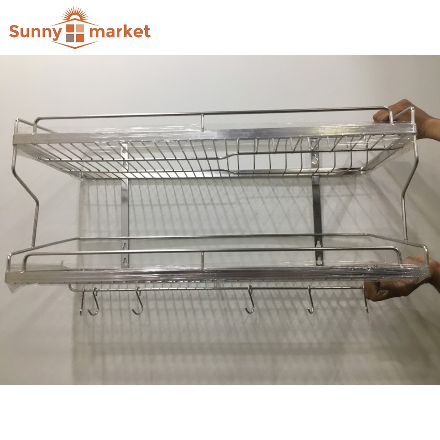 Kệ chén dĩa treo 2 tầng inox la 201 cao cấp kích thước 30x50x42 cm