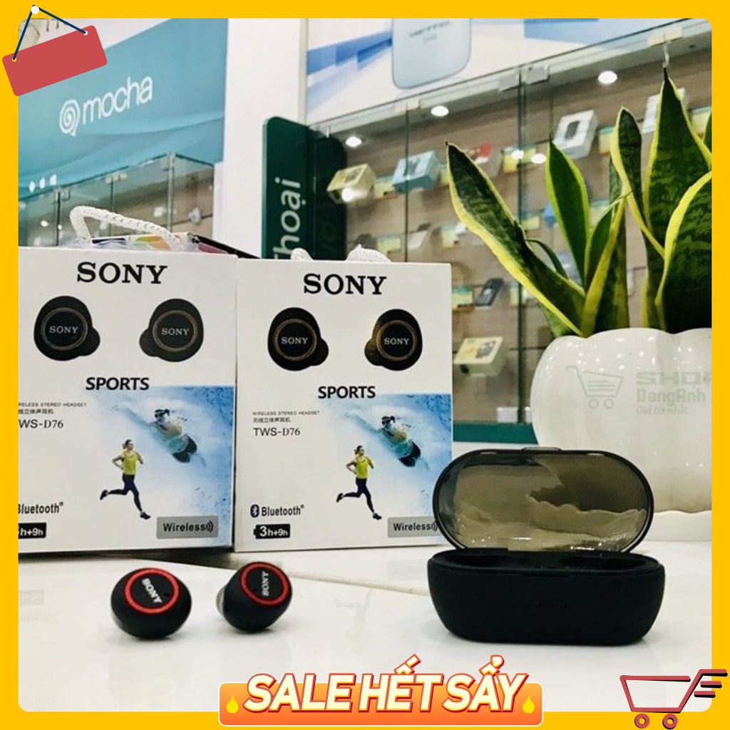 Tai nghe Bluetooth Đen Sony sport TWS-D76 Rất ấm Bass-treble rõ ràng - Bảo Hành 6 tháng