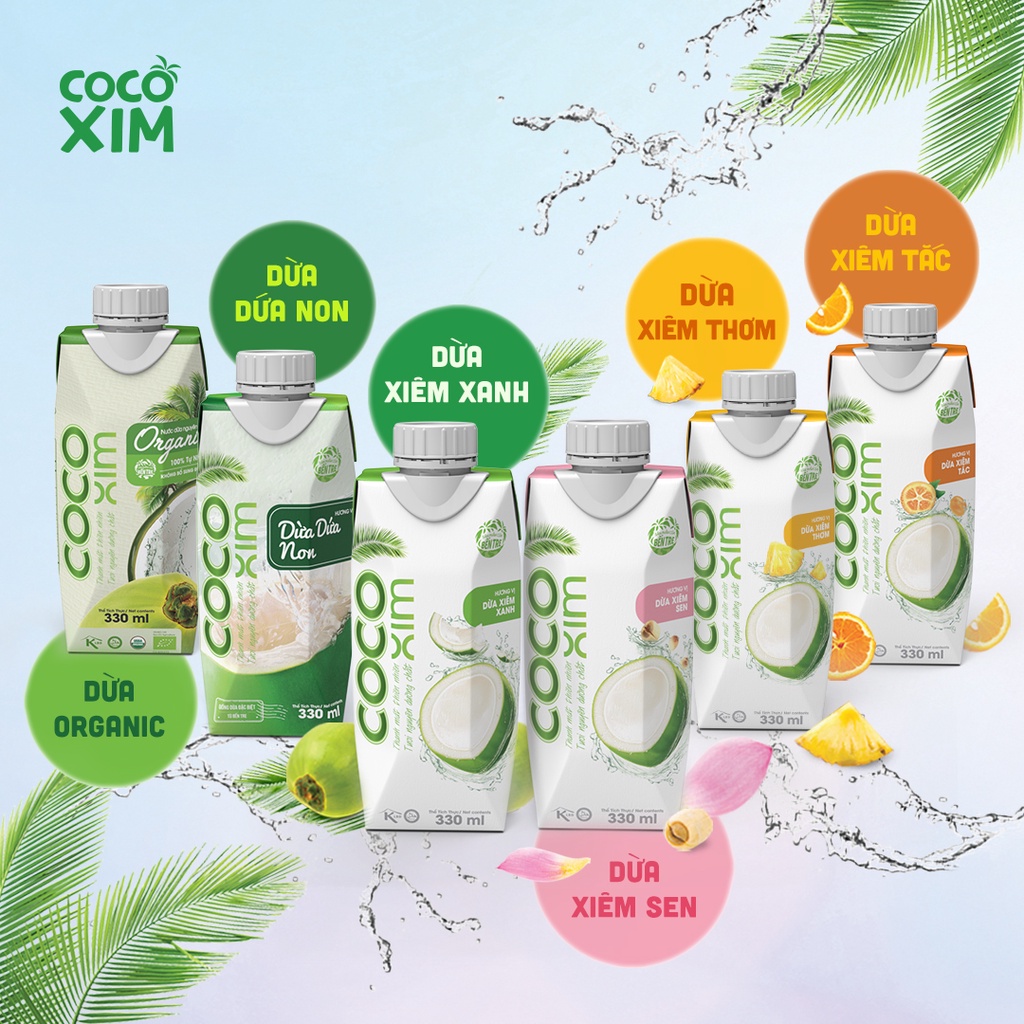 Thùng 24 Hộp Nước dừa đóng hộp Cocoxim dừa dứa non dung tích 330ml/Hộp
