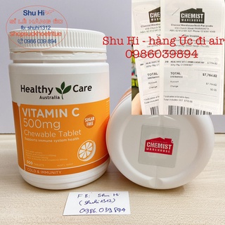 Viên nhai, ngậm vitamin c healthy care 500 viên tăng đề kháng, đẹp da, healthy care vitamin C 500mg úc