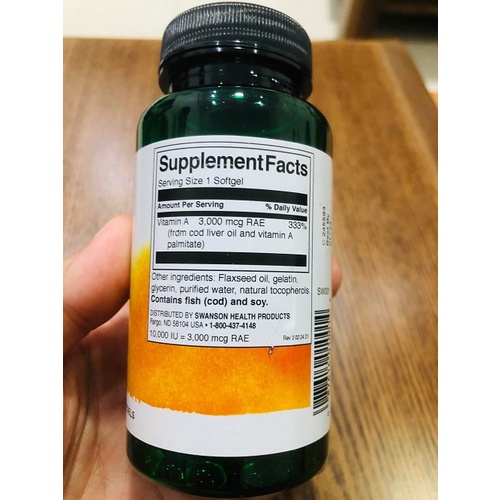 Viên uống Bổ mắt Swanson Vitamin A 1000 IU 250 Viên