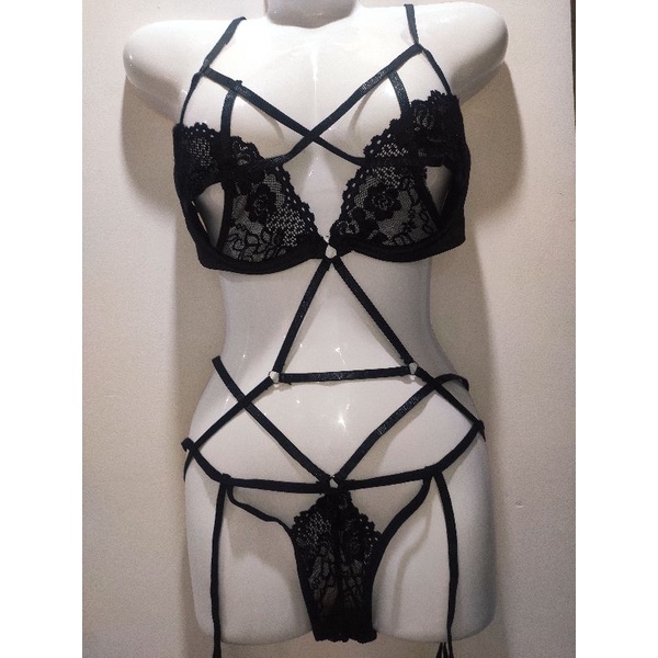 [BIGSIZE_65KG_DUY NHẤT 1 BỘ_BỘ NỘI Y LINGERIE THIẾT KẾ PHỐI REN KẸP TẤT ĐỘC ĐÁO