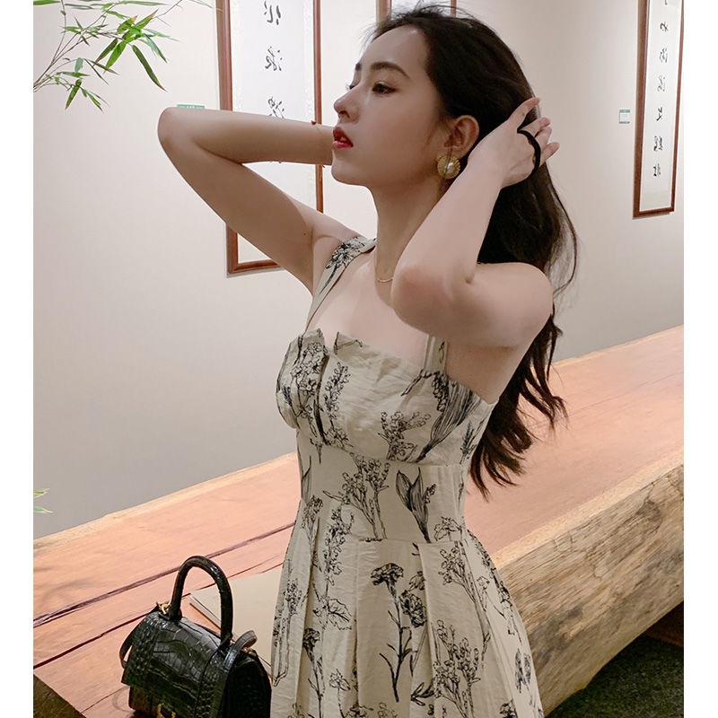 Đầm Hai Dây Dáng Ôm In Họa Tiết Phong Cách Pháp Thời Trang Mùa Hè Mới