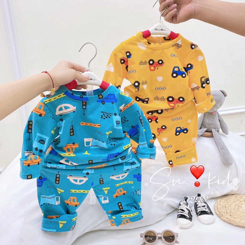 Bộ Dài Tay Bé Trai, Bé Gái Chất Cotton Họa Tiết Khác Nhau, Đồ Bộ Trẻ Em Nằm Điều Hòa Thu Đông (V446)