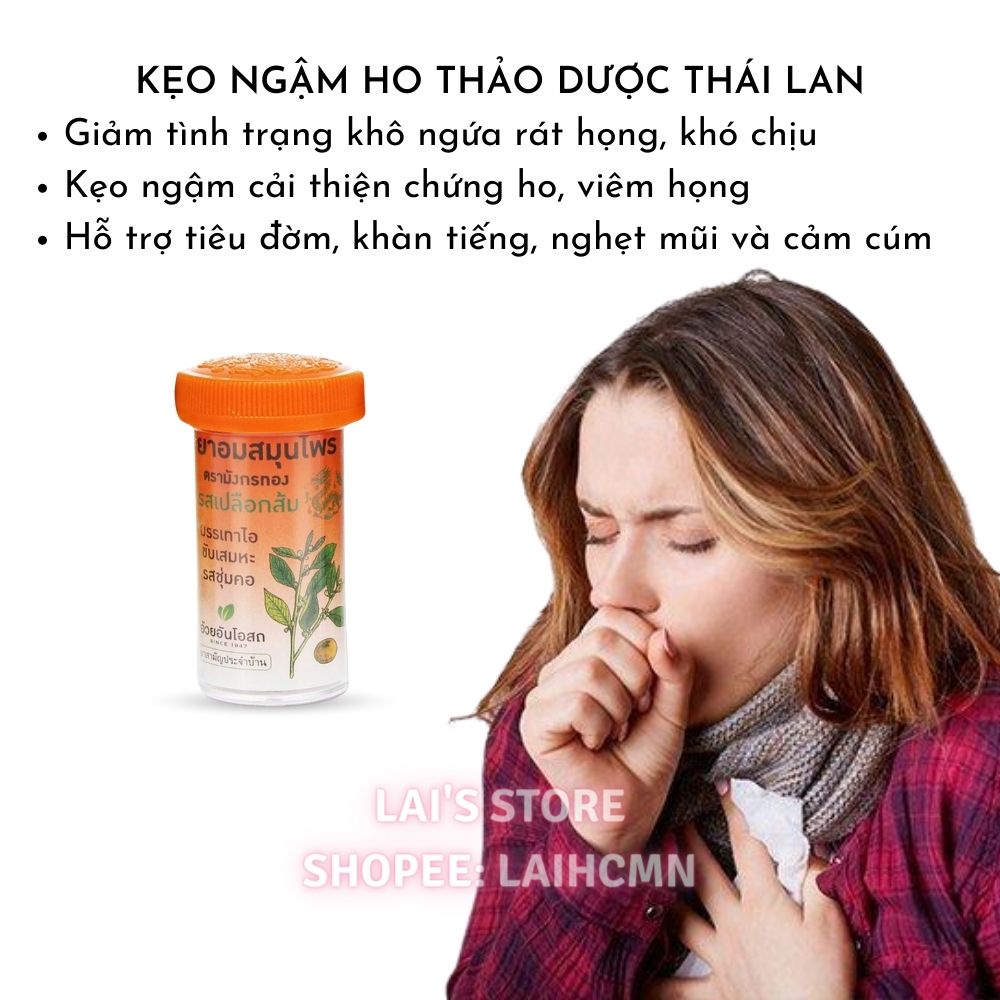 Kẹo Ngậm Giảm Ho Cam Thảo Ouayun Vị Cam và Chanh, Thảo Dược Thái Lan 100 viên Siêu Hiệu Quả - LAI'S STORE