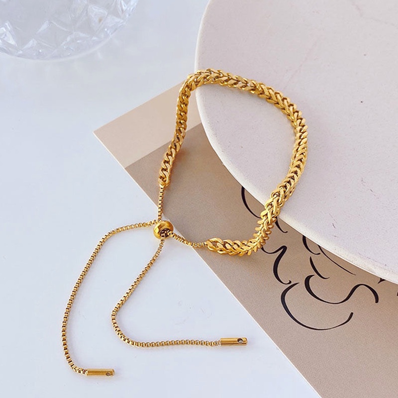 Lắc tay titan dây rút Vòng tay nữ mạ vàng 18K Phụ kiện thời trang Hàn Quốc