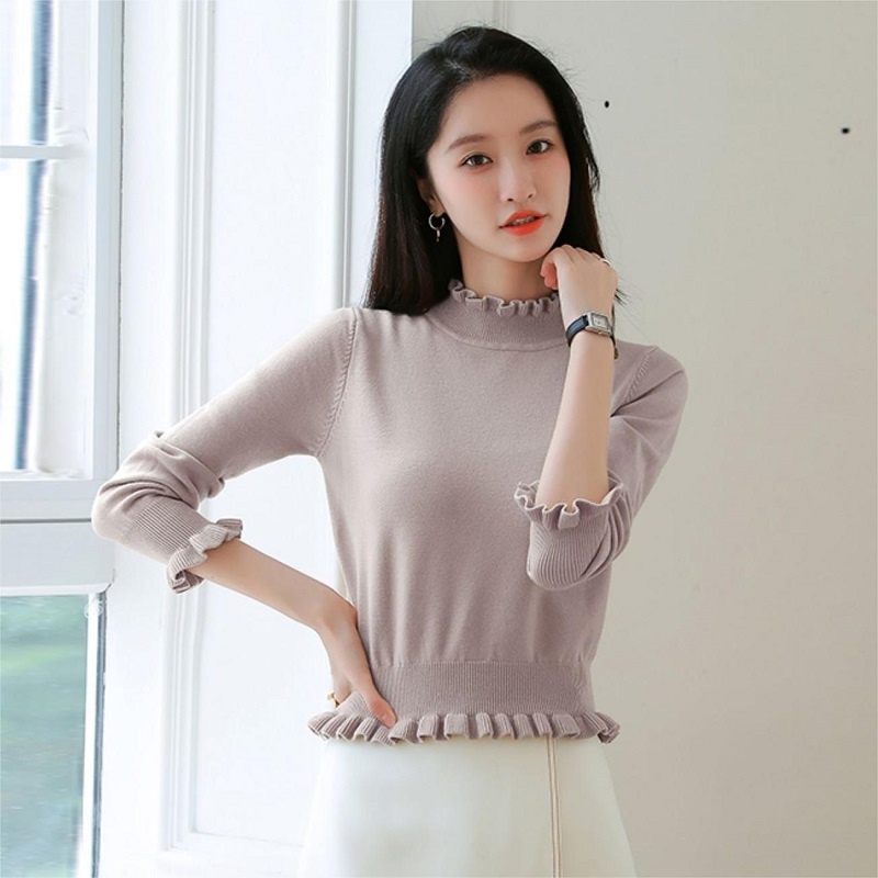 【ZHELIHANGFEI】Áo Dệt Kim Tay Phồng Dáng Ôm Xinh Xắn Thời Trang