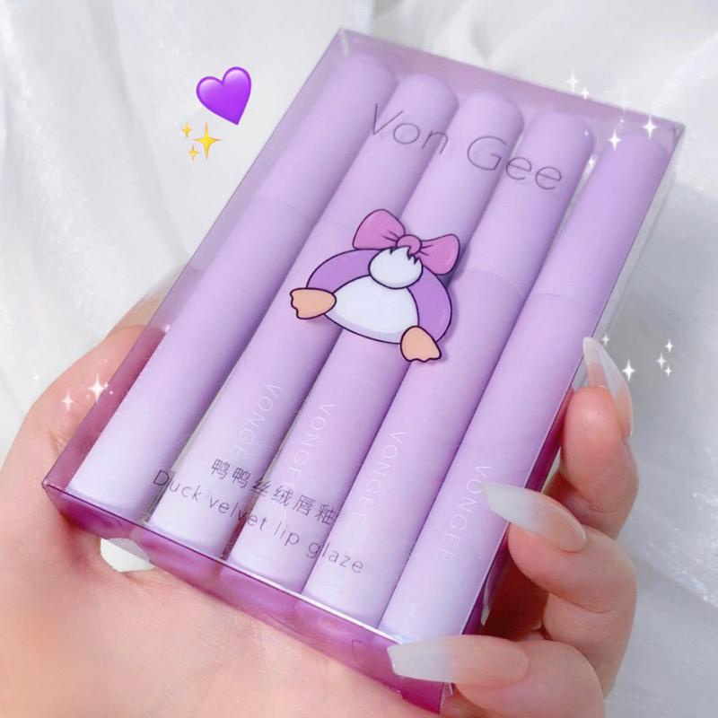 Set 5 Son kem Chống Dính Cốc Không Phai Màu Thiết Kế Vỏ Son Hình Chú Vịt Dễ Thương