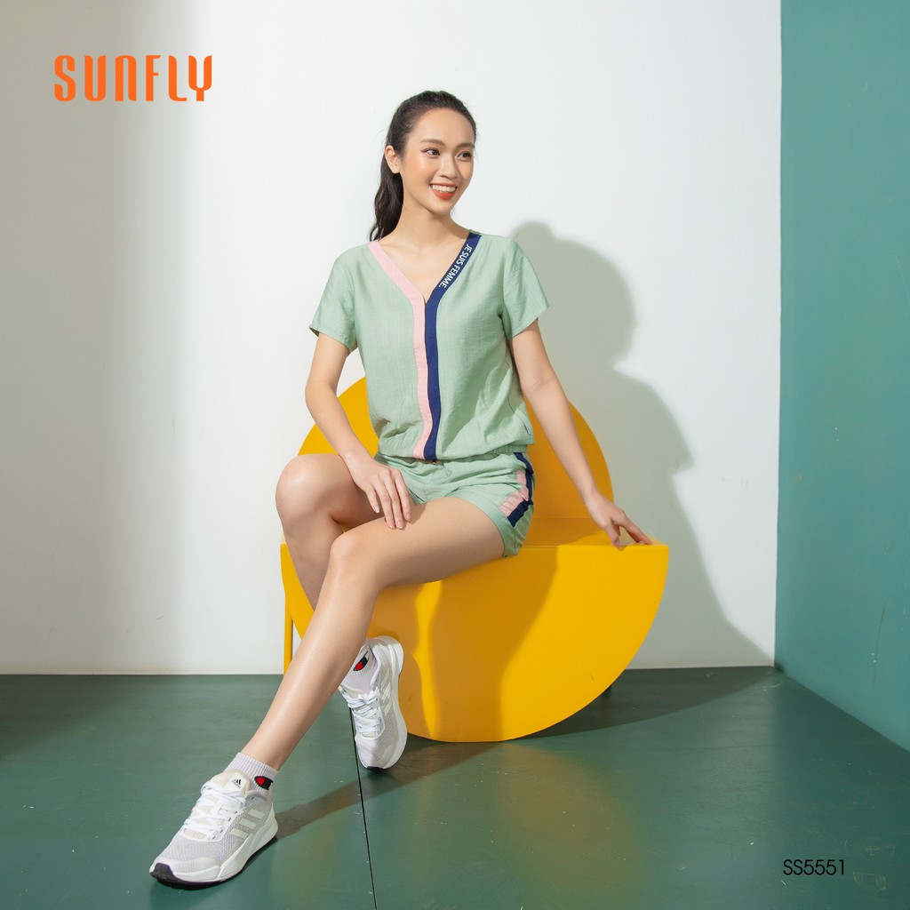 Bộ thể thao Linen Sunfly áo cộc quần sooc SS5551