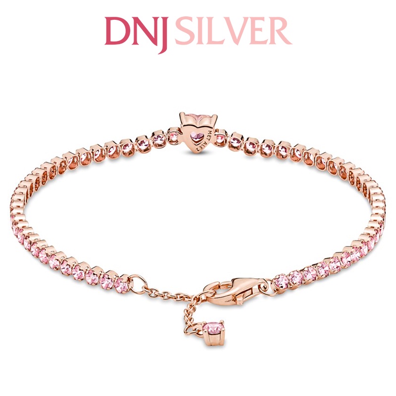 Vòng tay bạc 925 cao cấp - Mẫu Sparkling Heart Tennis màu Rose Gold, có thể mix thêm hạt charm vào vòng theo ý thích
