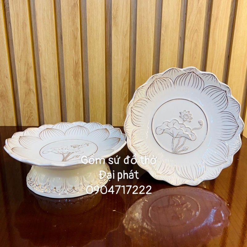 Bộ đồ thờ cúng bạch Ngọc sen trắng ĐẠI PHÁT , Bộ thờ cúng sứ bạch ngọc vân nổi gốm sứ cao ca