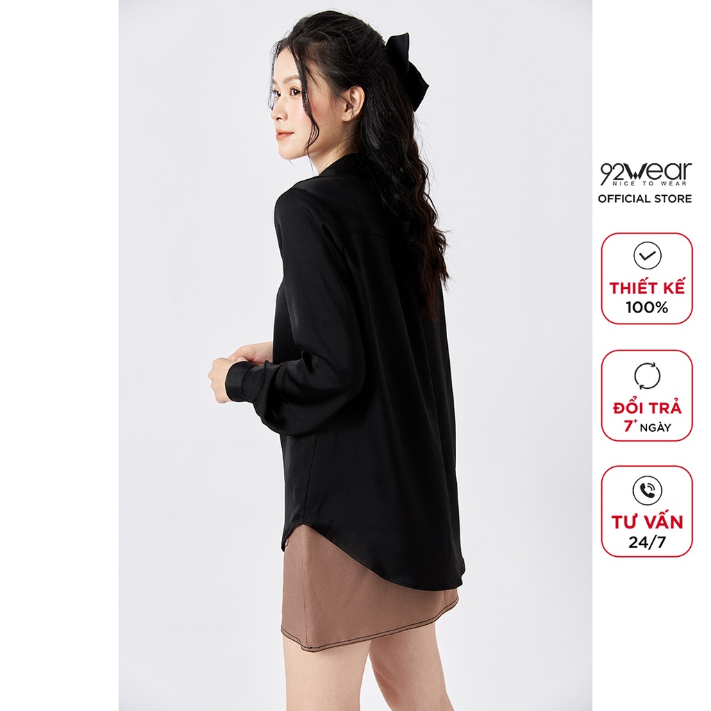 Áo sơ mi nữ dài tay cổ đức 92WEAR kiểu dáng Hàn Quốc, phong cách công sở trẻ trung thanh lịch ASW1132